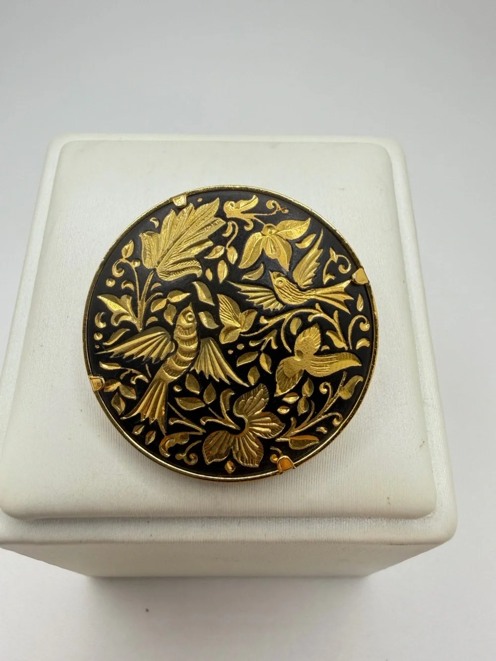 29mm vintage Damascene Bird and Floral Brooch/Pin!
